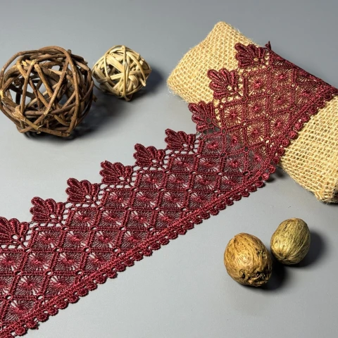 Мереживо поліестер 184 9 см. 9 см.(19-19.5 метрів), бордовий (19.5 метрів)