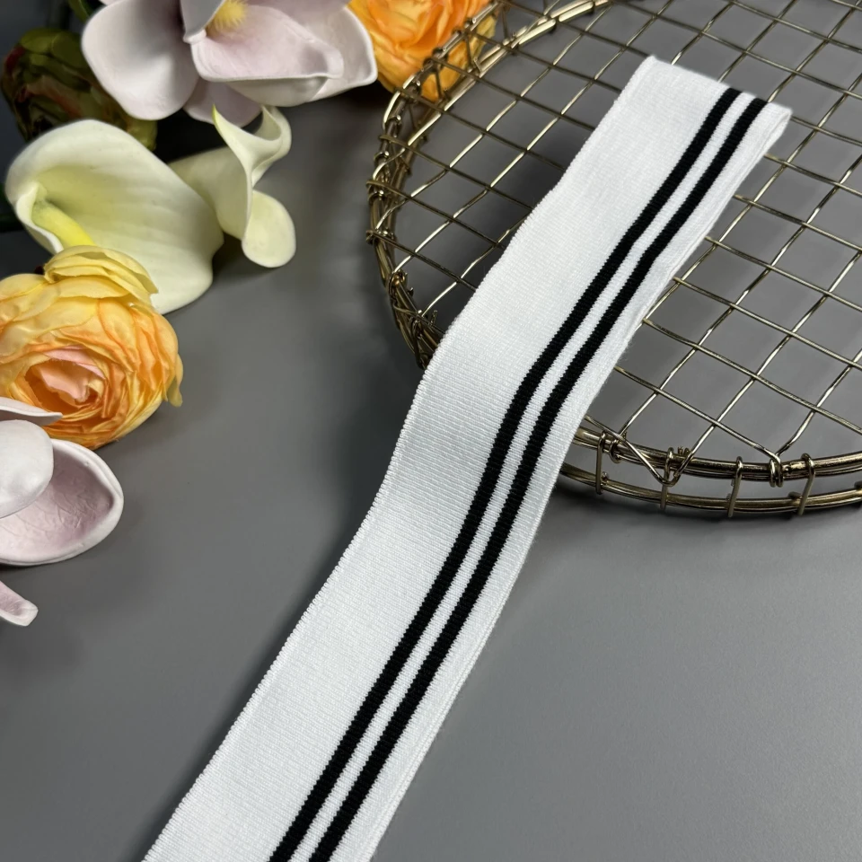 Вязаная трикотажная хлопковая (4 см*120 см), белый+черный