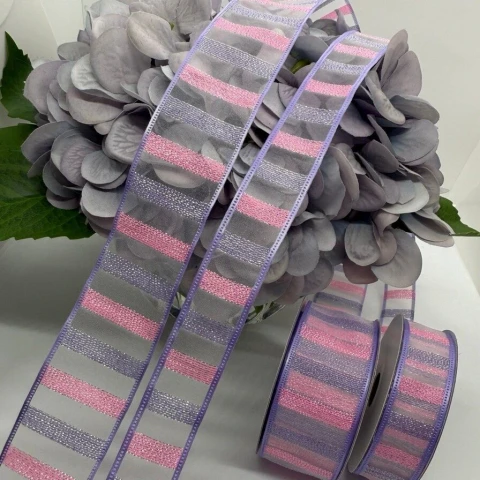 Стрічка декоративна органзова 2.5 см (5*20 ярдів), №11 фіолетовий+рожевий