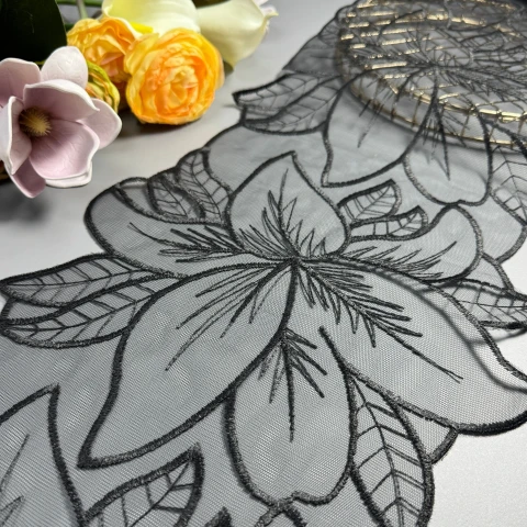 Мереживо органза GD802566 25 см (16 ярдів/14.6 м), чорний