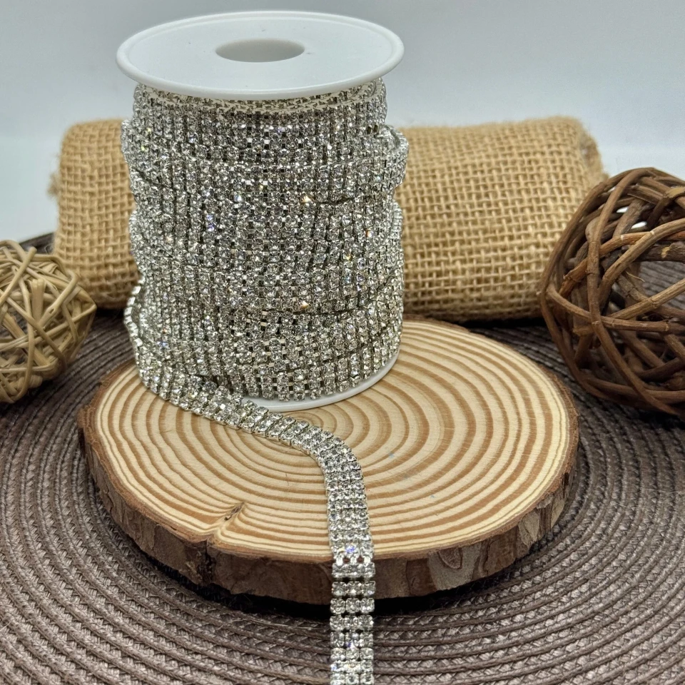 Цепі камні на бабінах ss 12 3 ряда 3 мм (10 ярдів), срібло