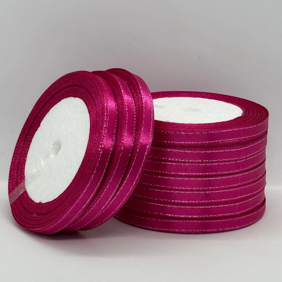 Лента атласная с люрекс 0,6 см+серебро (10*25 ярдов), 27 малиновый