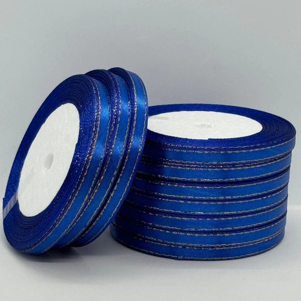 Стрічка атласна з люрекс 0,6 см+золото (10*25 ярдів), 40 електрик