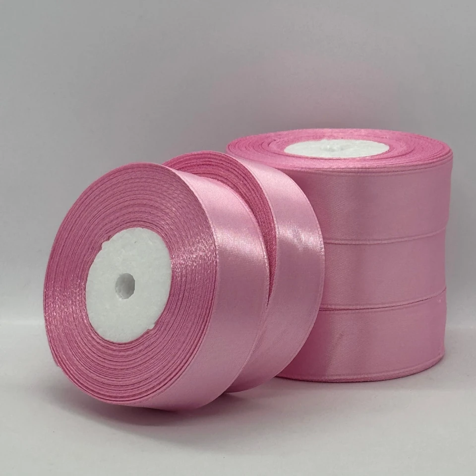 Стрічка атласна 2.5 см (5*36 ярдів), 94 рожева пудра