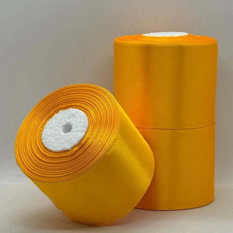 Стрічка атласна 7.5 см (3*36 ярдів), 16 темний жовтий