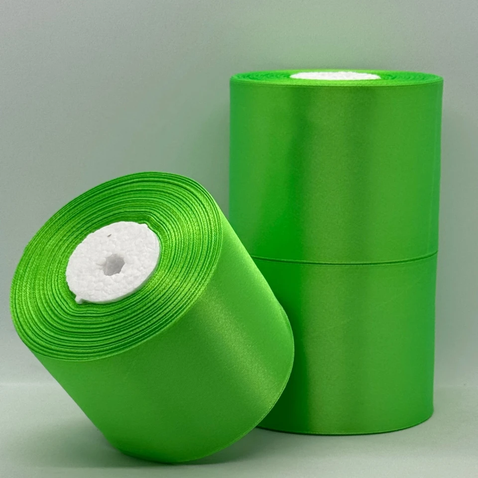 Стрічка атласна 7.5 см (3*36 ярдів), 52 яскраво зелений