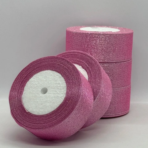 Тасьма парчева 4 см (5*25 ярдів/ 22,75 м.), 45 рожевий + срібло