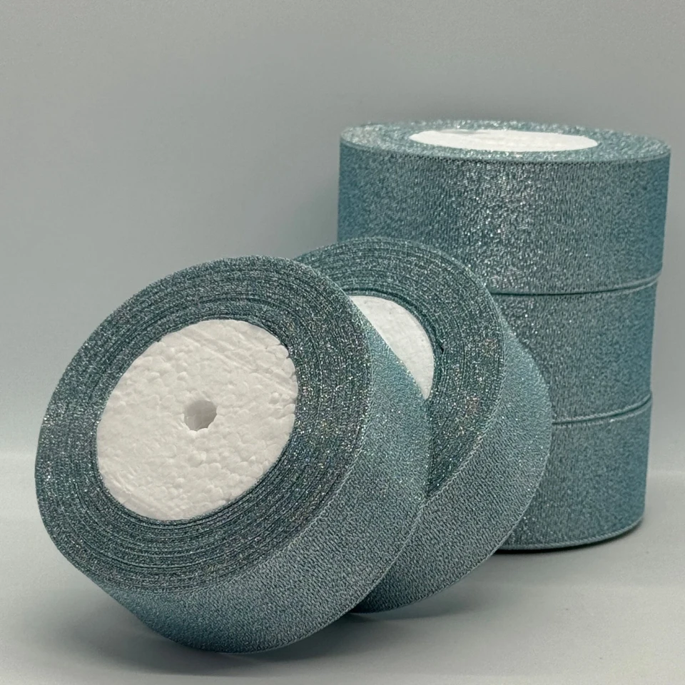 Тасьма парчева 4 см (5*25 ярдів/ 22,75 м.), 70 блакитний + срібло