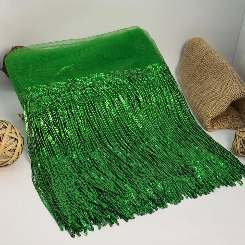 Бахрома танцювальна з паєткою 20 см (10 ярдів/9,14 м.), 18 зелений