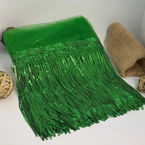 Бахрома танцювальна з паєткою 20 см (10 ярдів/9,14 м.), 18 зелений