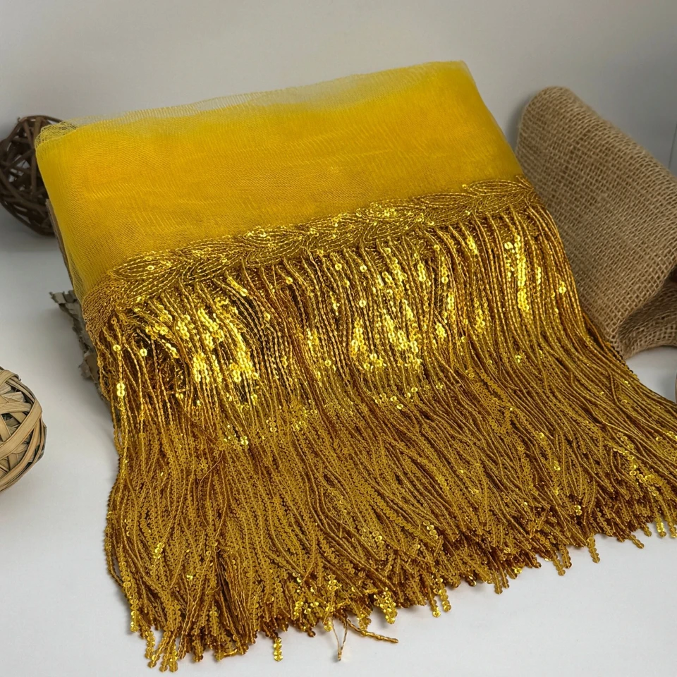Бахрома танцювальна з паєткою 20 см (10 ярдів/9,14 м.), 38 золотий