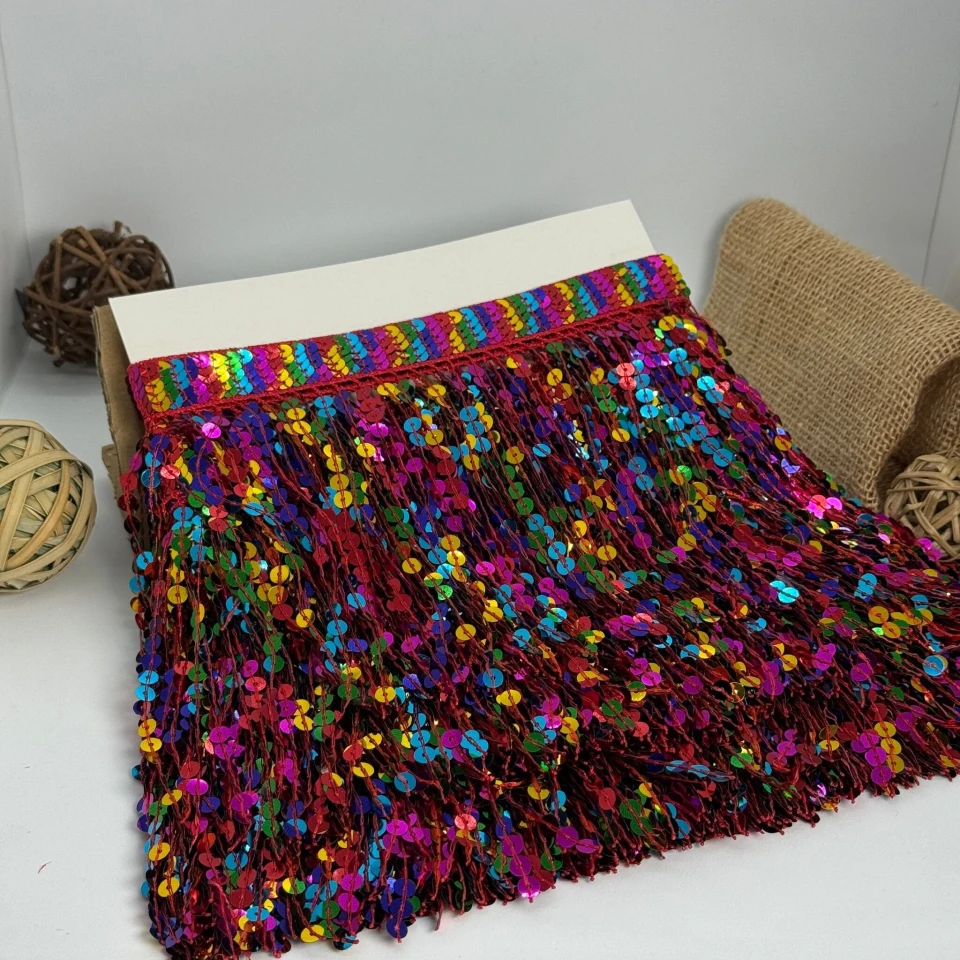 Бахрома танцевальная с пайетками 16 см (10 ярдов), 11 цветовой красный