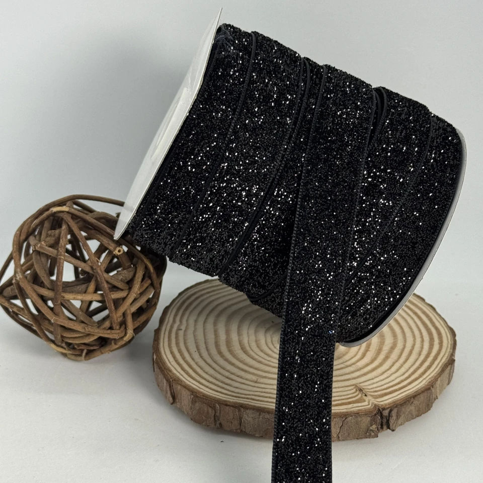 Стрічка оксамитова парча люрекс 2 см (25 ярдів/22,75 м.), 08 чорний