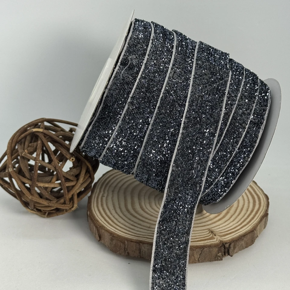 Лента бархатная парча люрекс 2 см (25 ярдов/22,75 м.), 29 серый