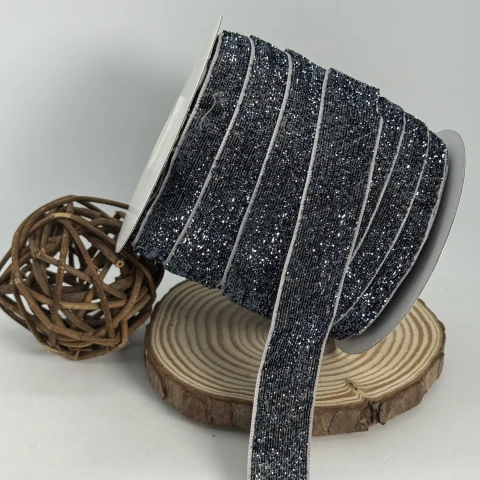 Стрічка оксамитова парча люрекс 2 см (25 ярдів/22,75 м.), 29 сірий