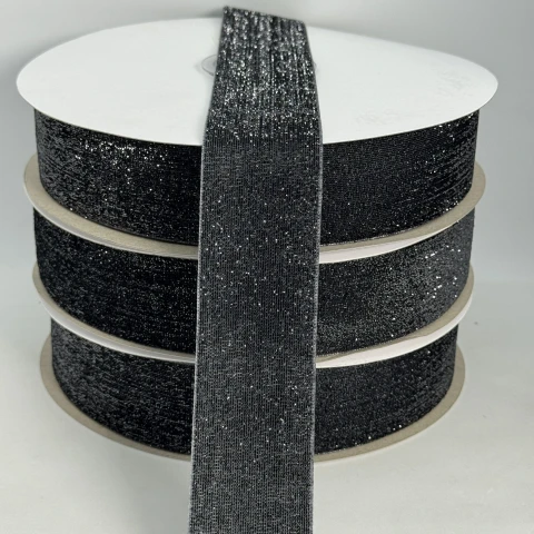 Стрічка оксамитова парча люрекс 3.8 см (25 ярдів/22,75 м.), 29 сірий
