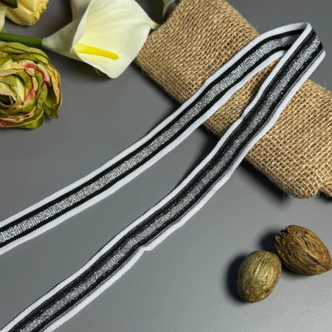 Лампас трикотажний 2 см (50 м), білий+срібло