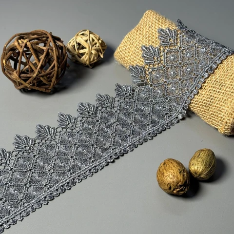 Мереживо поліестер 184 9 см. 9 см.(19-19.5 метрів), сірий (19 метрів)