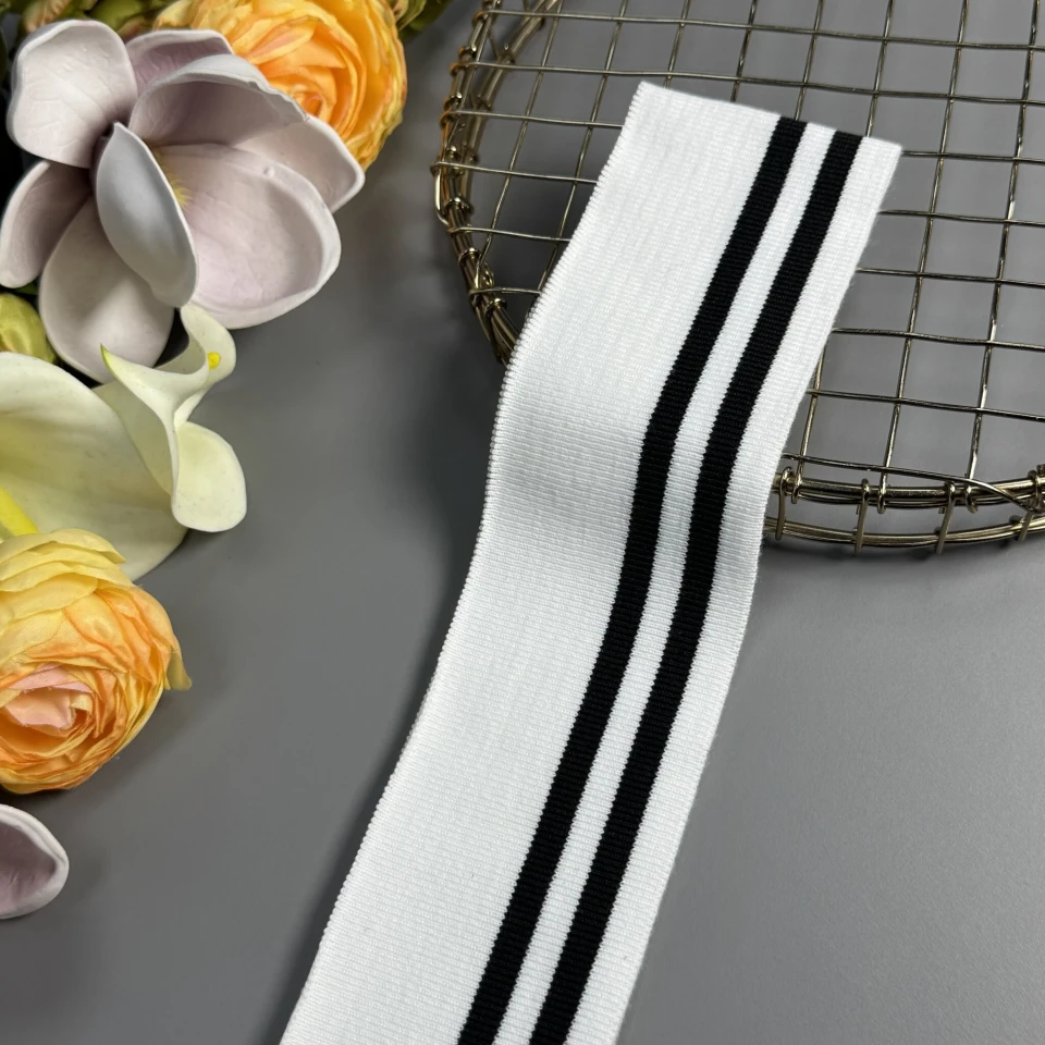 Вязаный трикотажный хлопковый (6.5 см*120 см), белый+черный