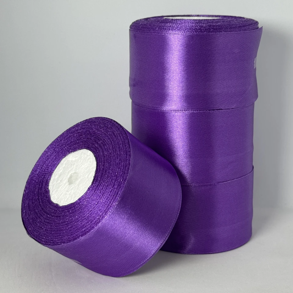 Стрічка атласна 5 см (4*36 ярдів), 46 фіолетовий-баклажановий