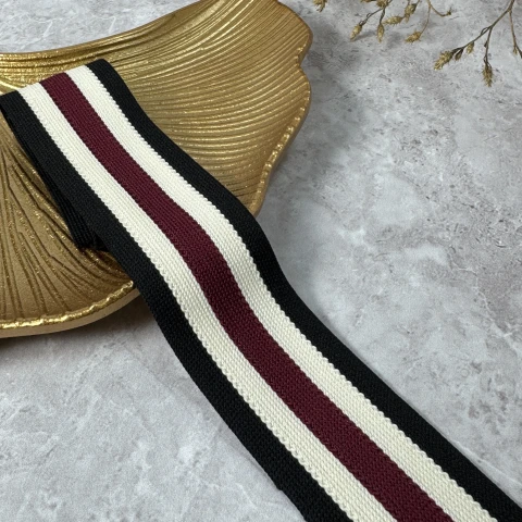 Лампас трикотажний 4 см «5 ліній»(50 м), бордо+чорний