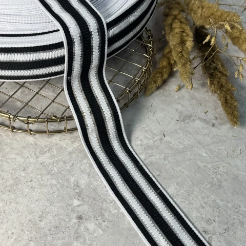 Лампас трикотажний 4 см «зіг-заг»(50 м), чорний+білий