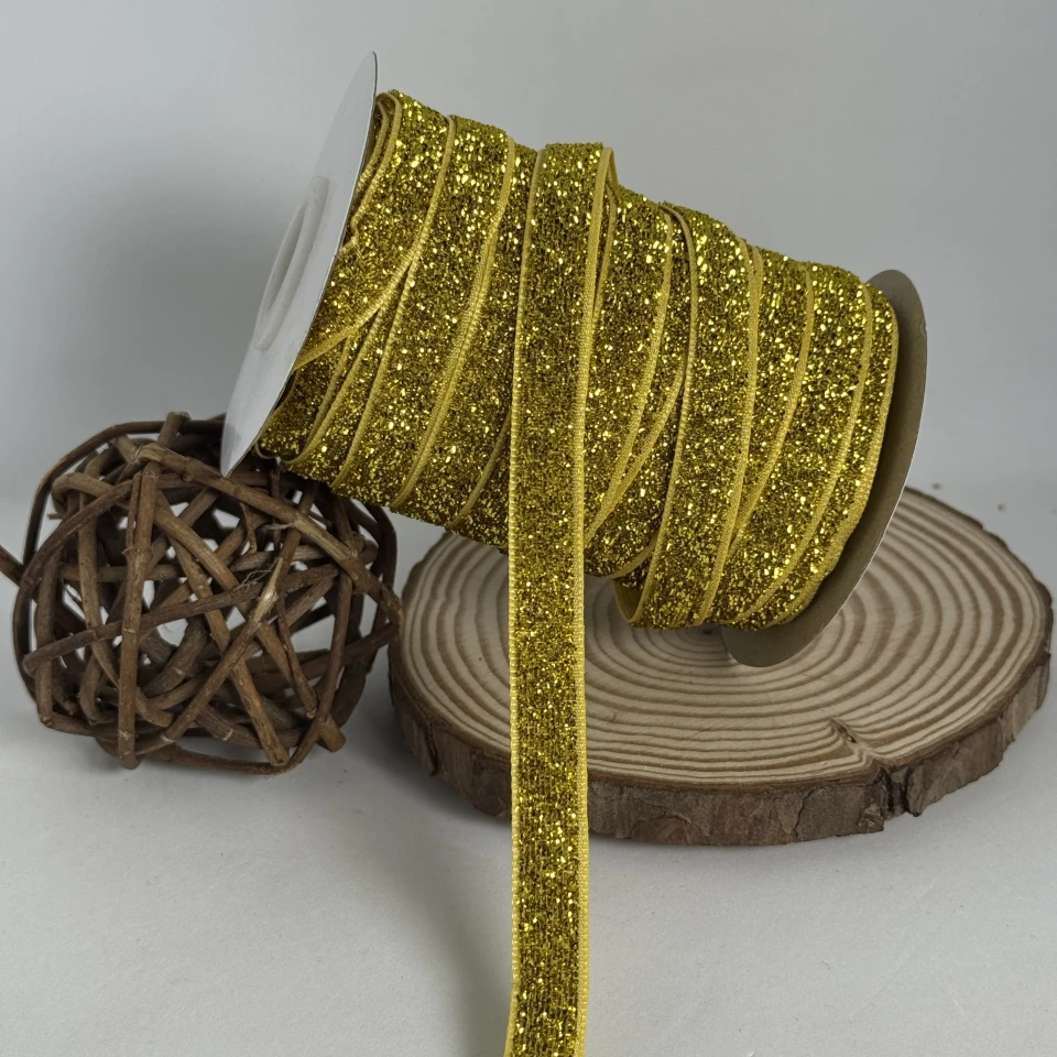 Стрічка оксамитова парча люрекс 1 см (25 ярдів/22,75 м.), 02 золото