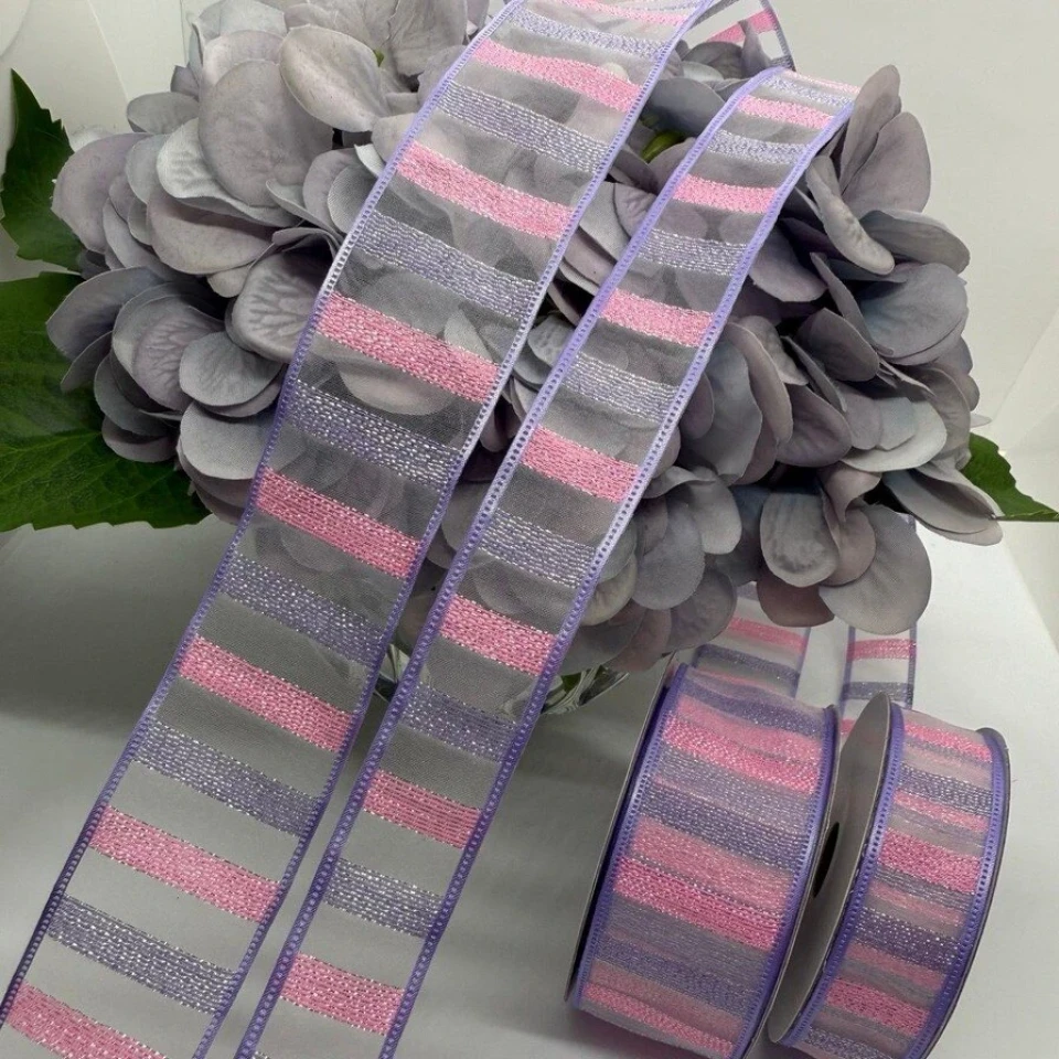 Стрічка декоративна органзова 4 см (5*20 ярдів/18,28 м.), №11 фіолетовий+рожевий
