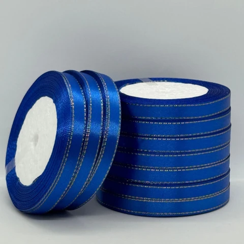 Стрічка атласна з люрекс 1 см+золото (10*25 ярдів), 40 електрик