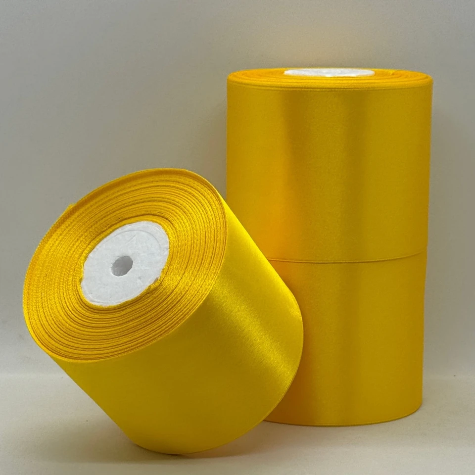 Стрічка атласна 7.5 см (3*36 ярдів), 132 жовтий