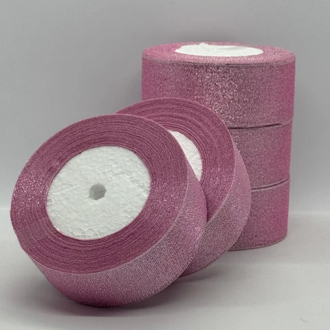 Тасьма парчева 4 см (5*25 ярдів/ 22,75 м.), 4 світло рожевий + срібло