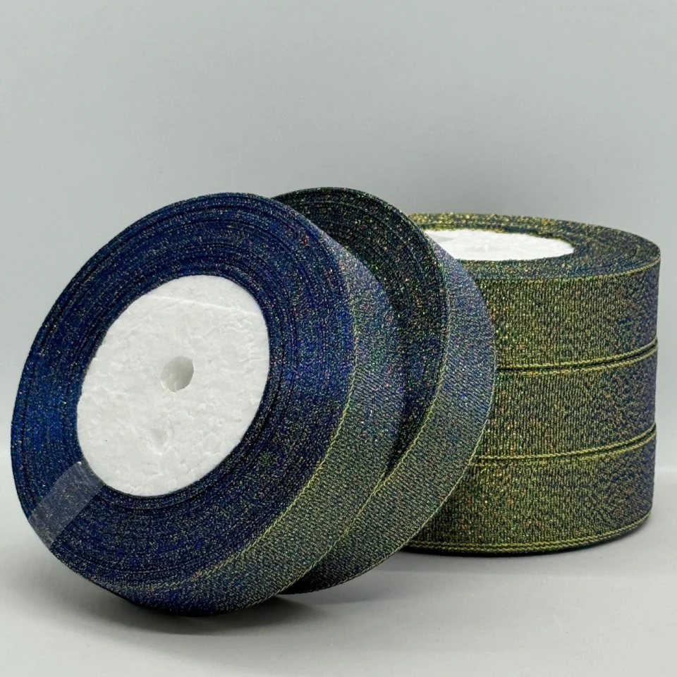 Тасьма парчева 2,5 см (5*25 ярдів/22,75 м.), 40 сосновий + золото