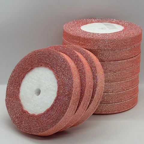 Тасьма парчева 1,2 см (10*25 ярдів/22,75 м.), 109 блідно рожевий + срібло