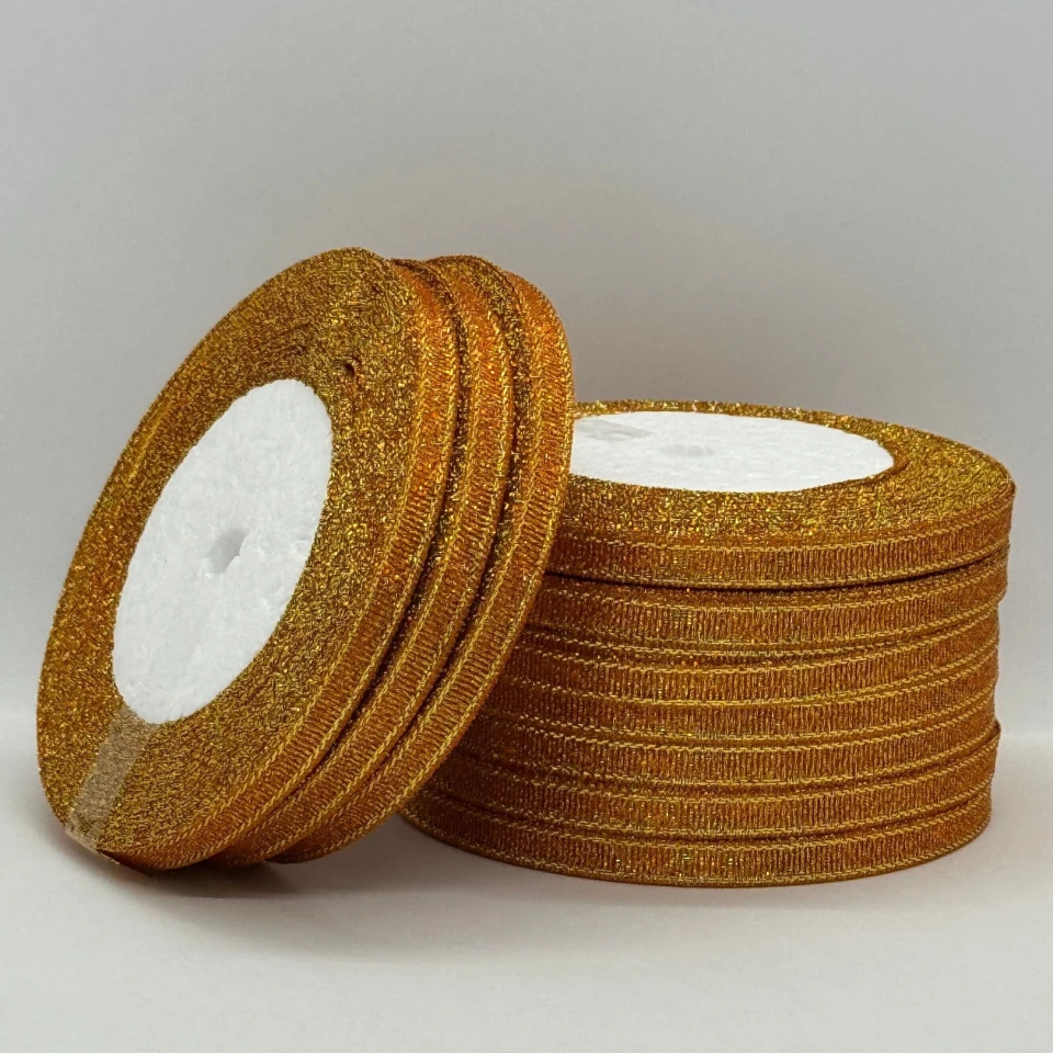 Тасьма парчева 0,6 см (10*25 ярдів/22,75 м.), 24 помаранчевий + золото