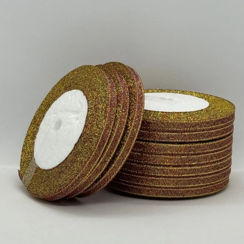 Тасьма парчева 0,6 см (10*25 ярдів/22,75 м.), 59 червоний + золото