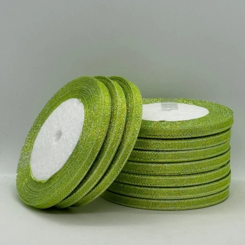 Тасьма парчева 0,6 см (10*25 ярдів/22,75 м.), 95 салатовий + срібло