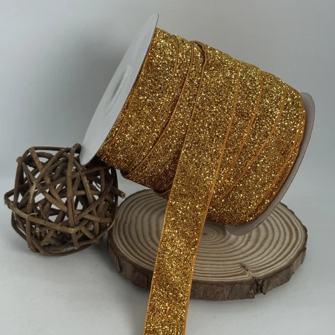 Стрічка оксамитова парча люрекс 2 см (25 ярдів/22,75 м.), 09 темне золото