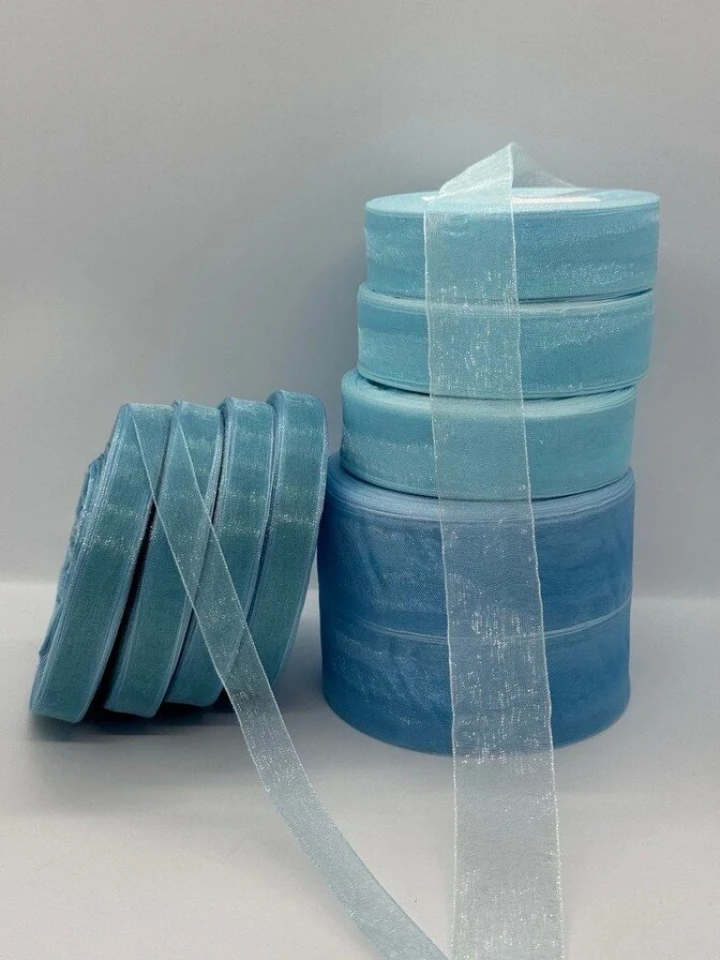 Стрічка органза 1,25 см (10*50 ярдів/45 м.), 1093 блакитний