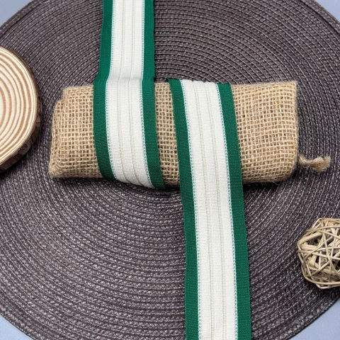 Лампас трикотажний D#4 4 см (50 м), C:3 молочний+зелений