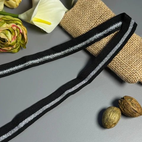 Лампас трикотажний 2 см (50 м), чорний+срібло