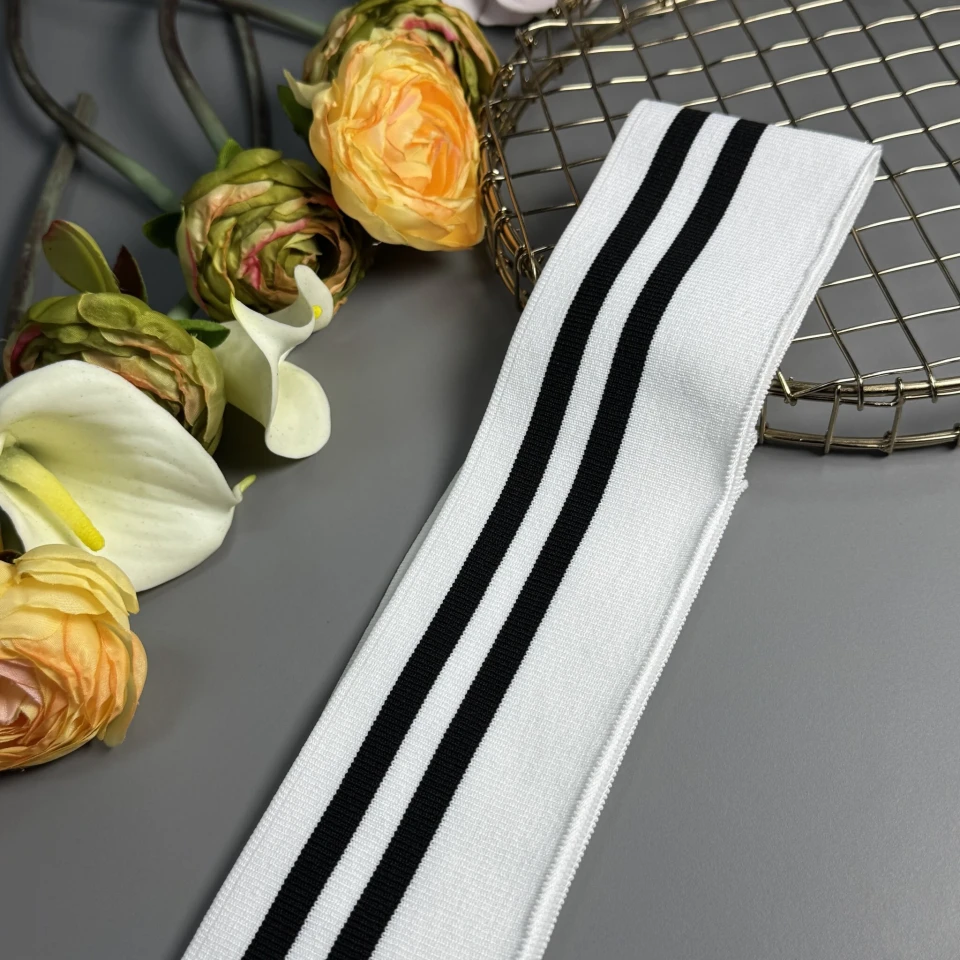 Вязанный трикотажный полиэстровый (6.5 см*120 см), белый+чёрный две полосы