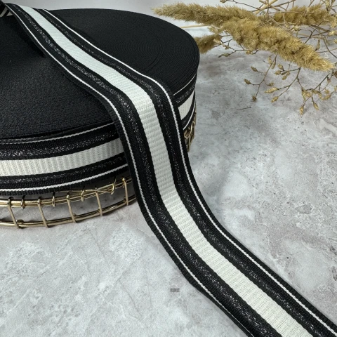 Лампас трикотажний 4 см «Mono Line» (50 м), чорний+молочний