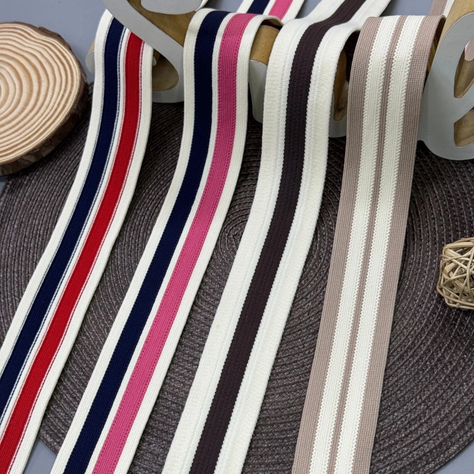 Лампас трикотажний D#4-1 4 см (50 м), C:7 темно коричневий+молочний