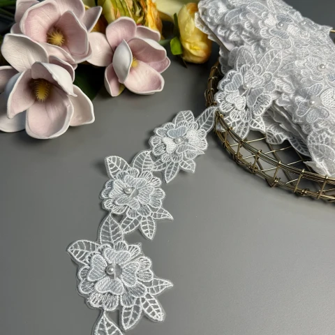 Мереживо поліестер 3D МD93 6 см.(10 ярдів/9.1 м.), білий