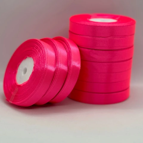 Стрічка атласна 1.2 см (10*36 ярдів), 14 неон рожевий