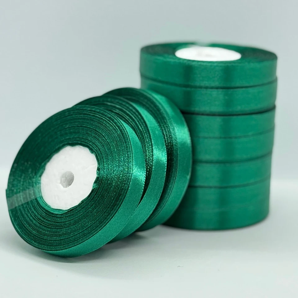 Стрічка атласна 1.2 см (10*36 ярдів), 168 темний зелений