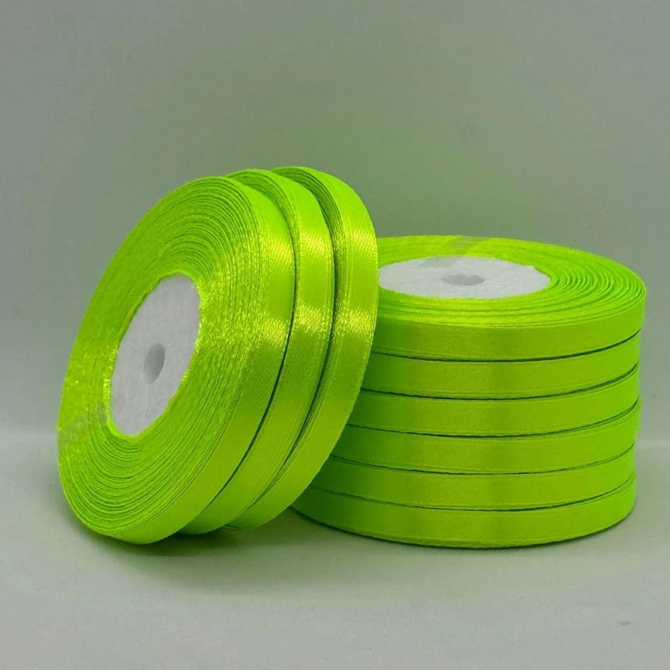 Стрічка атласна 0.6 см (10*36 ярдів), 57 неон салатовий