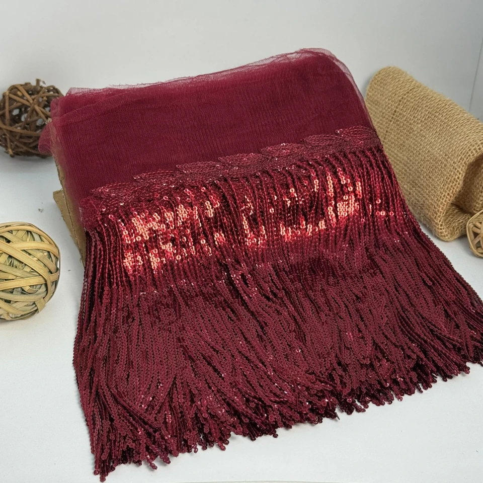 Бахрома танцювальна з паєткою 20 см (10 ярдів/9,14 м.), 10 бордовий