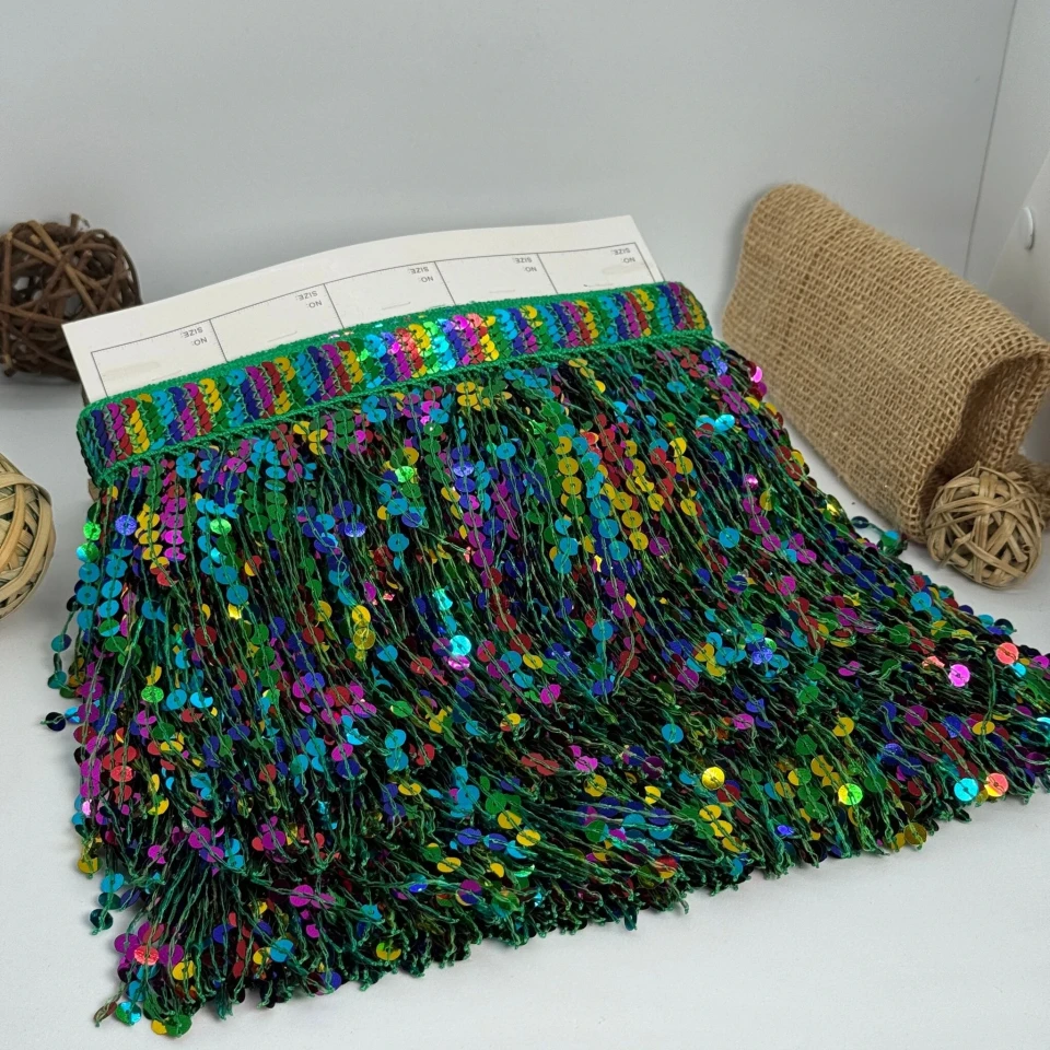 Бахрома танцювальна з паєтками 16 см (10 ярдів/9,14 м.), 13 кольоровий зелений