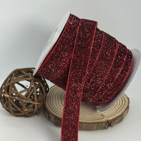 Стрічка оксамитова парча люрекс 2 см (25 ярдів/22,75 м.), 10 бордовий